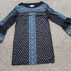 Loft medium printed ruffle sleeve dress blue light blue